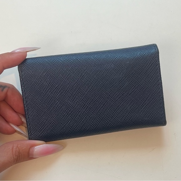 Prada Navy Blue & Gold Ribbon Bow Logo Small Wallet Key Case Holder Cardholder - Picture 5 of 12